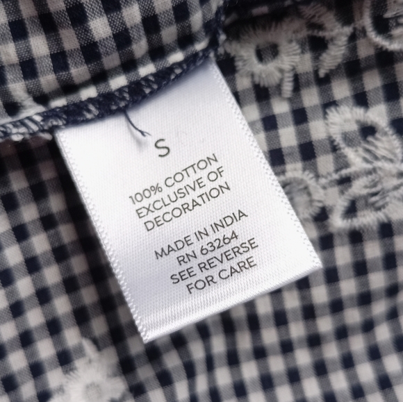 Dressbarn Westport cotton embroidered plaid 3/4 sleeves boho spring summer top - Picture 7 of 7